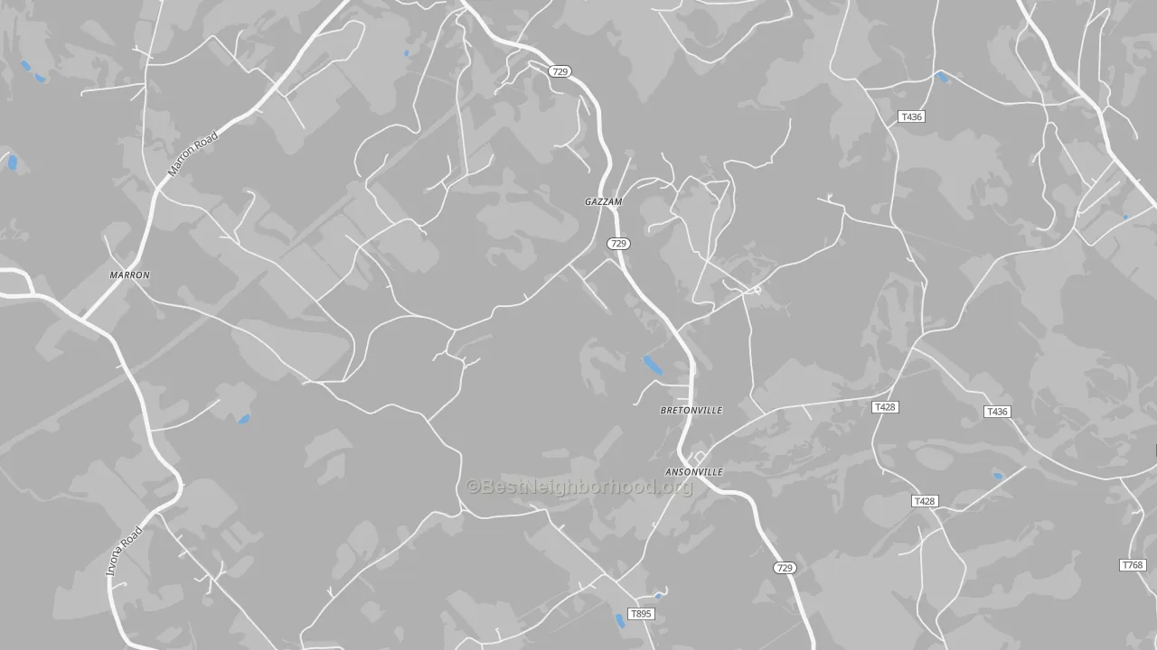 Walk Grade map of Bretonville, PA, walkable areas in green and car-dependent areas in red