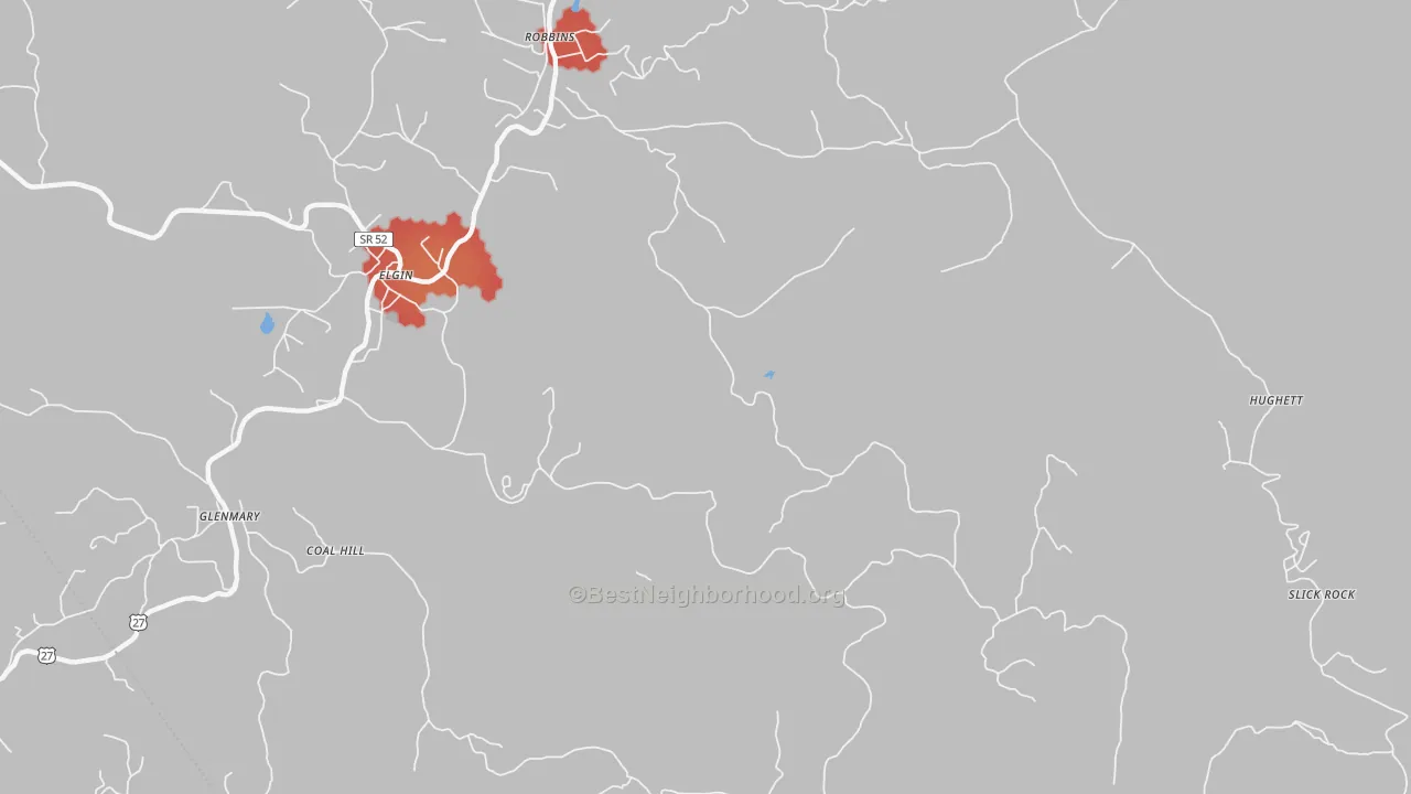 Walk Grade map of Brewstertown, TN, walkable areas in green and car-dependent areas in red