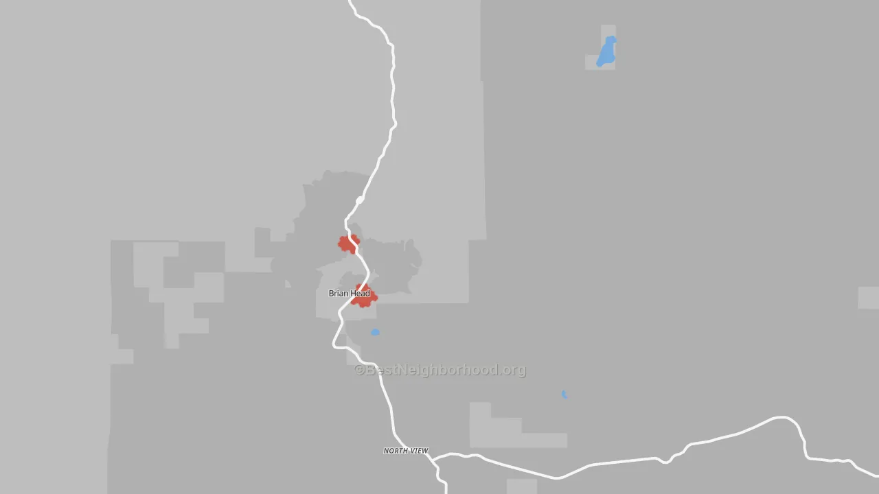 Walk Grade map of Brian Head, UT, walkable areas in green and car-dependent areas in red