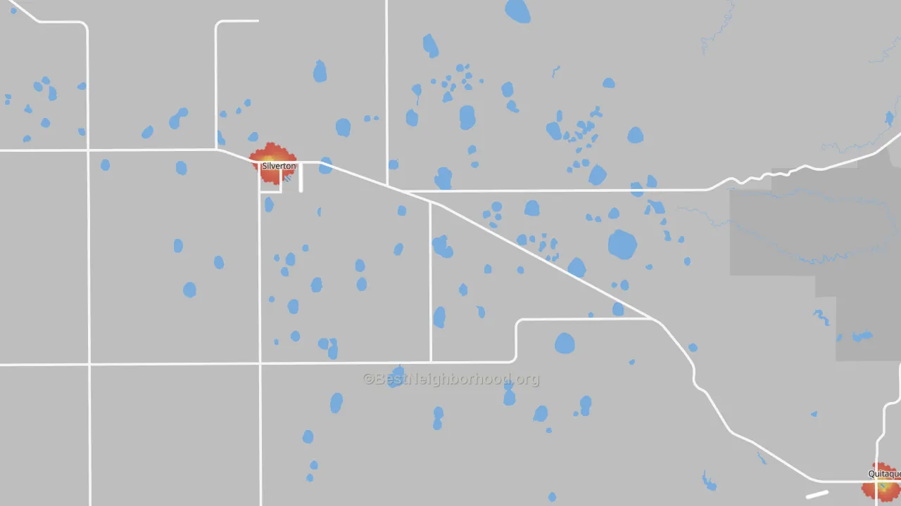 Walk Grade map of Briscoe County, TX, walkable areas in green and car-dependent areas in red