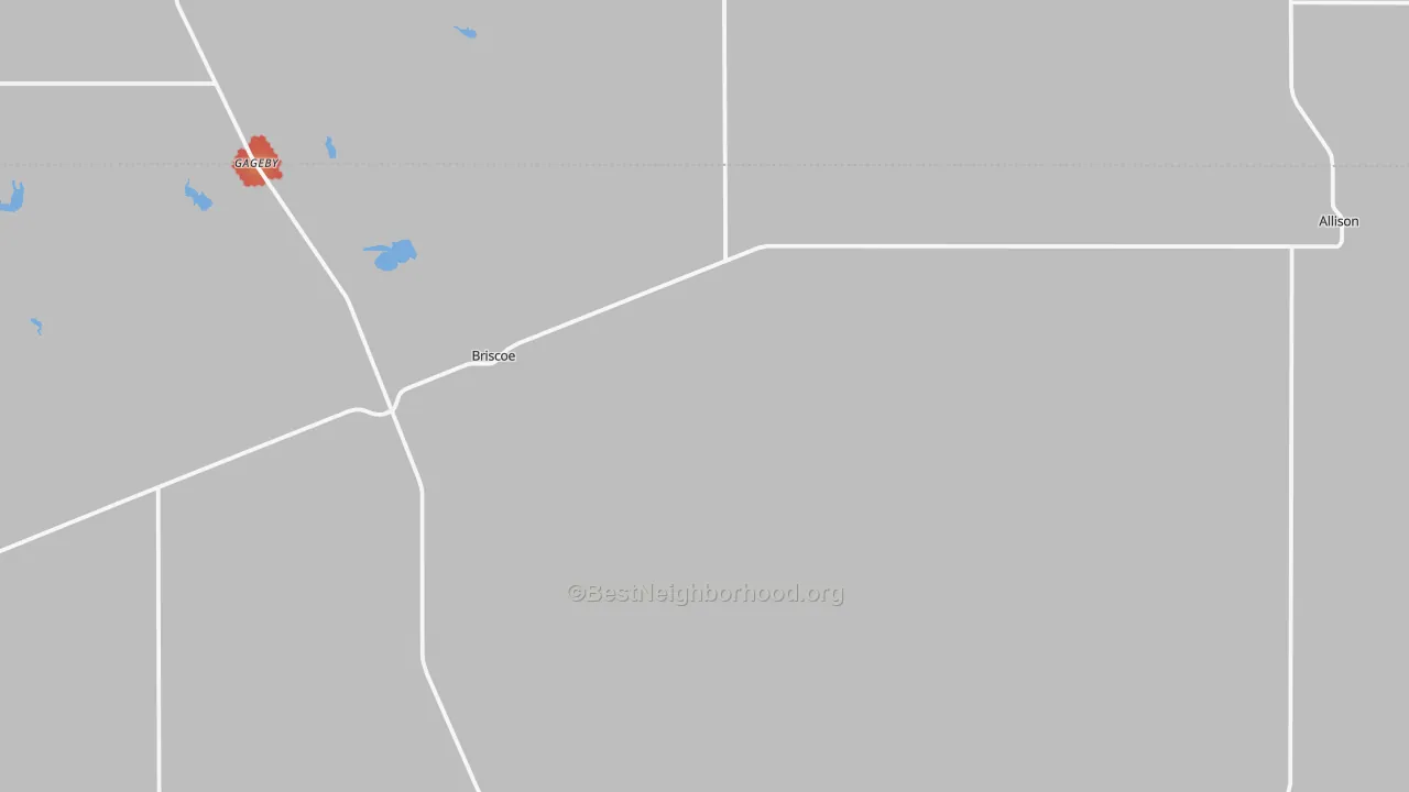 Walk Grade map of Briscoe, TX, walkable areas in green and car-dependent areas in red