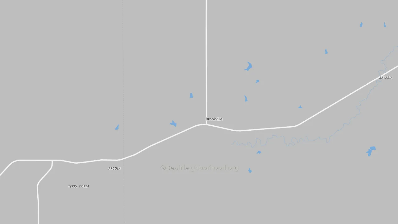 Walk Grade map of Brookville, KS, walkable areas in green and car-dependent areas in red