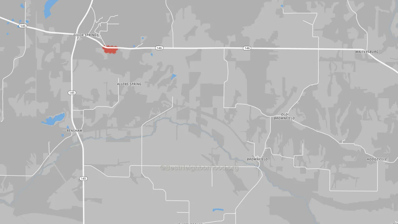 Walk Grade map of Brownfield, IL, walkable areas in green and car-dependent areas in red