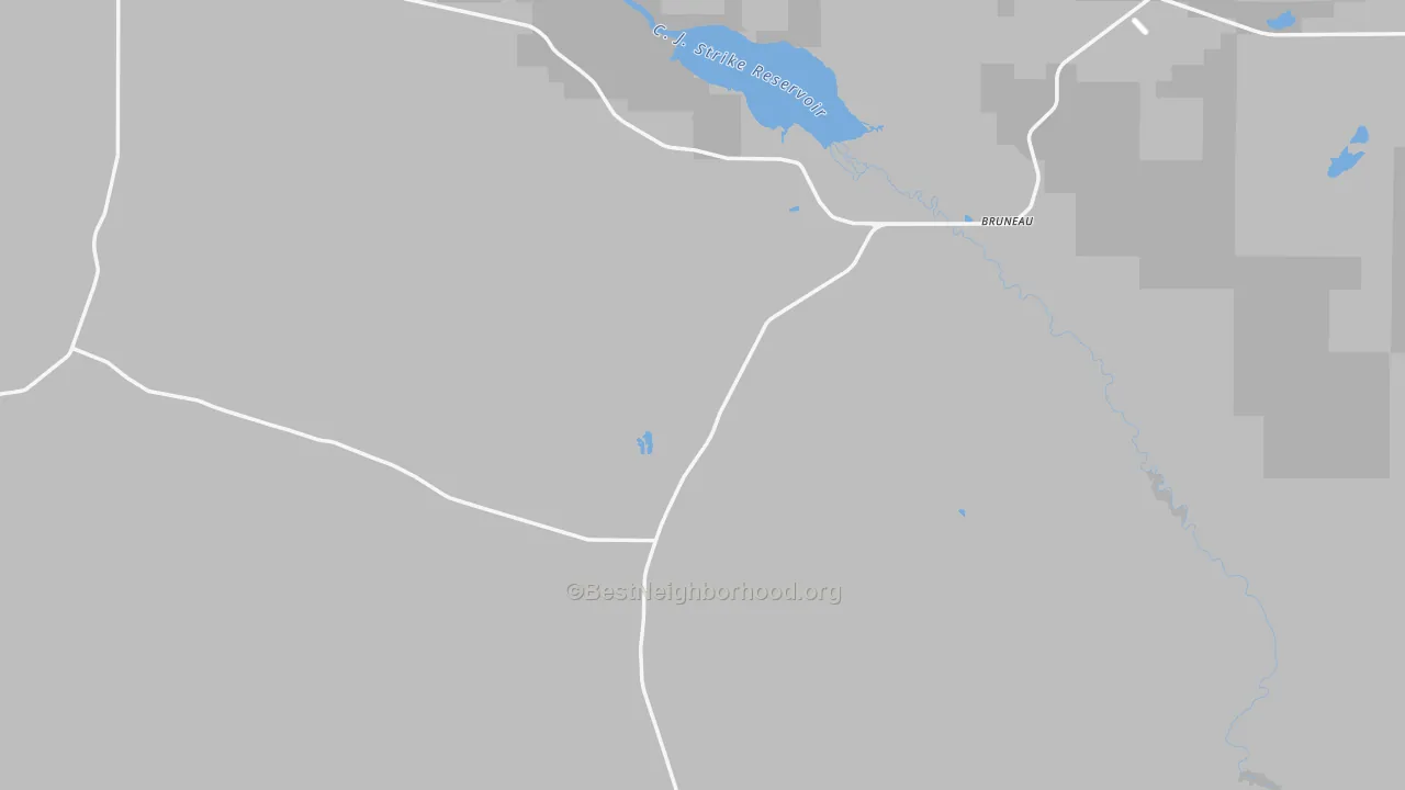 Walk Grade map of Bruneau, ID, walkable areas in green and car-dependent areas in red