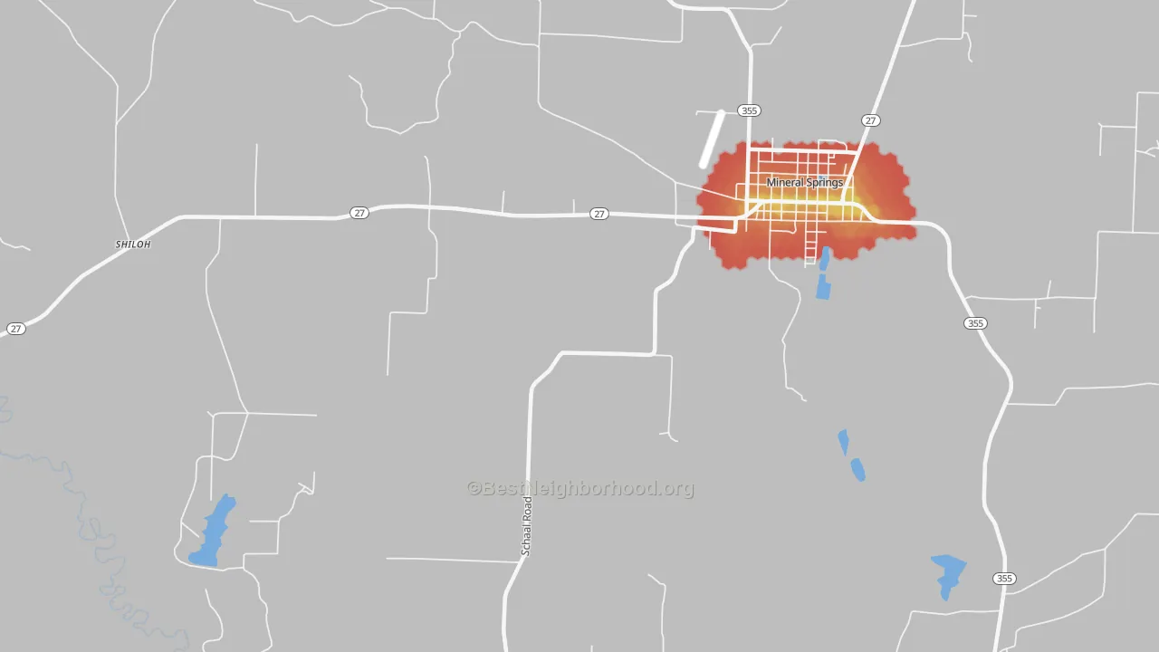 Walk Grade map of Buck Range, AR, walkable areas in green and car-dependent areas in red