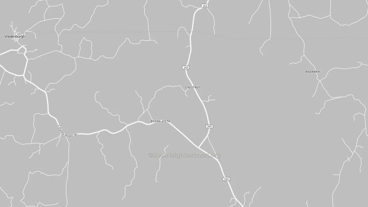 Walk Grade map of Buena Vista, AL, walkable areas in green and car-dependent areas in red