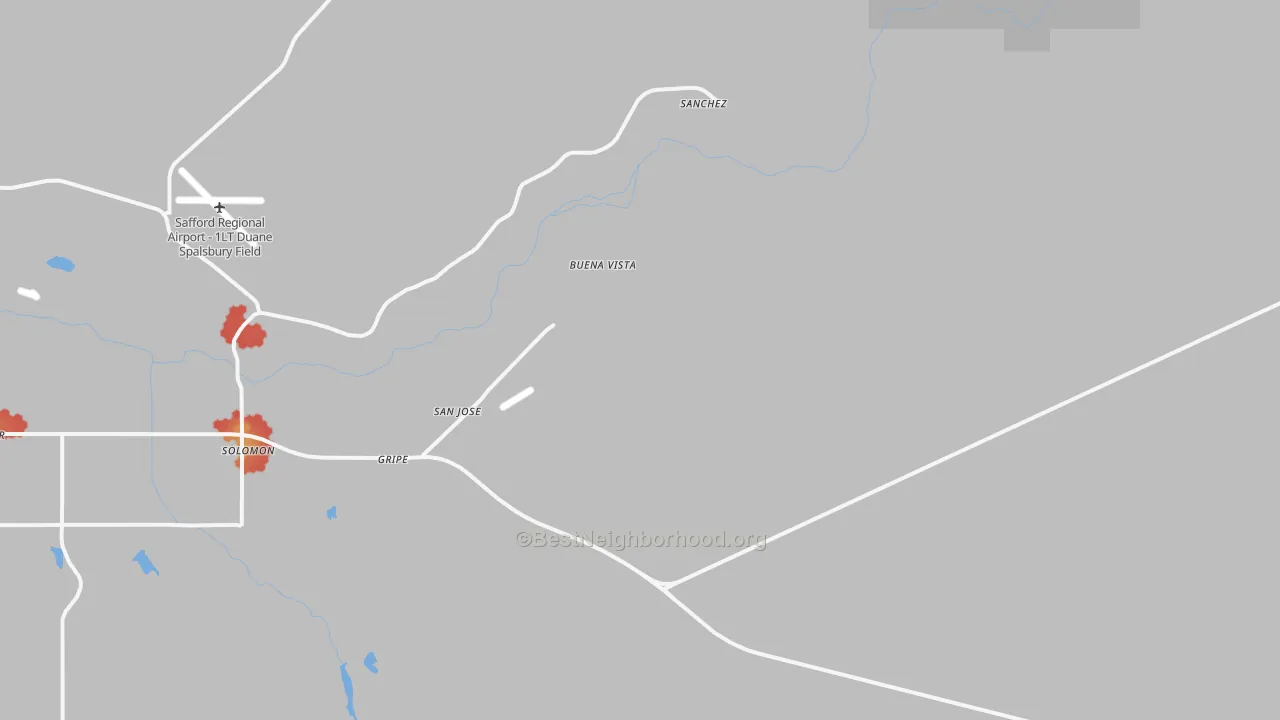 Walk Grade map of Buena Vista, AZ, walkable areas in green and car-dependent areas in red