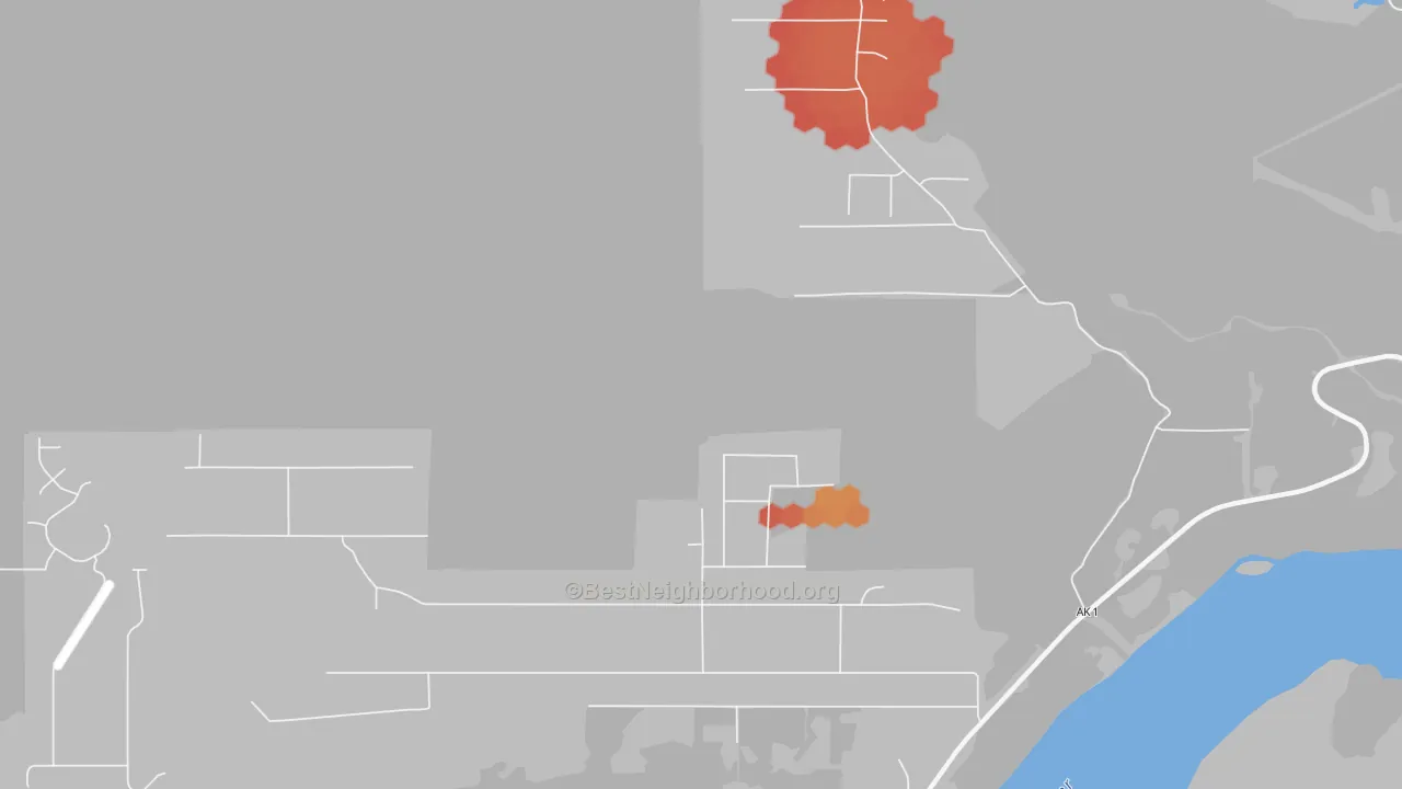 Walk Grade map of Buffalo Soapstone, AK, walkable areas in green and car-dependent areas in red