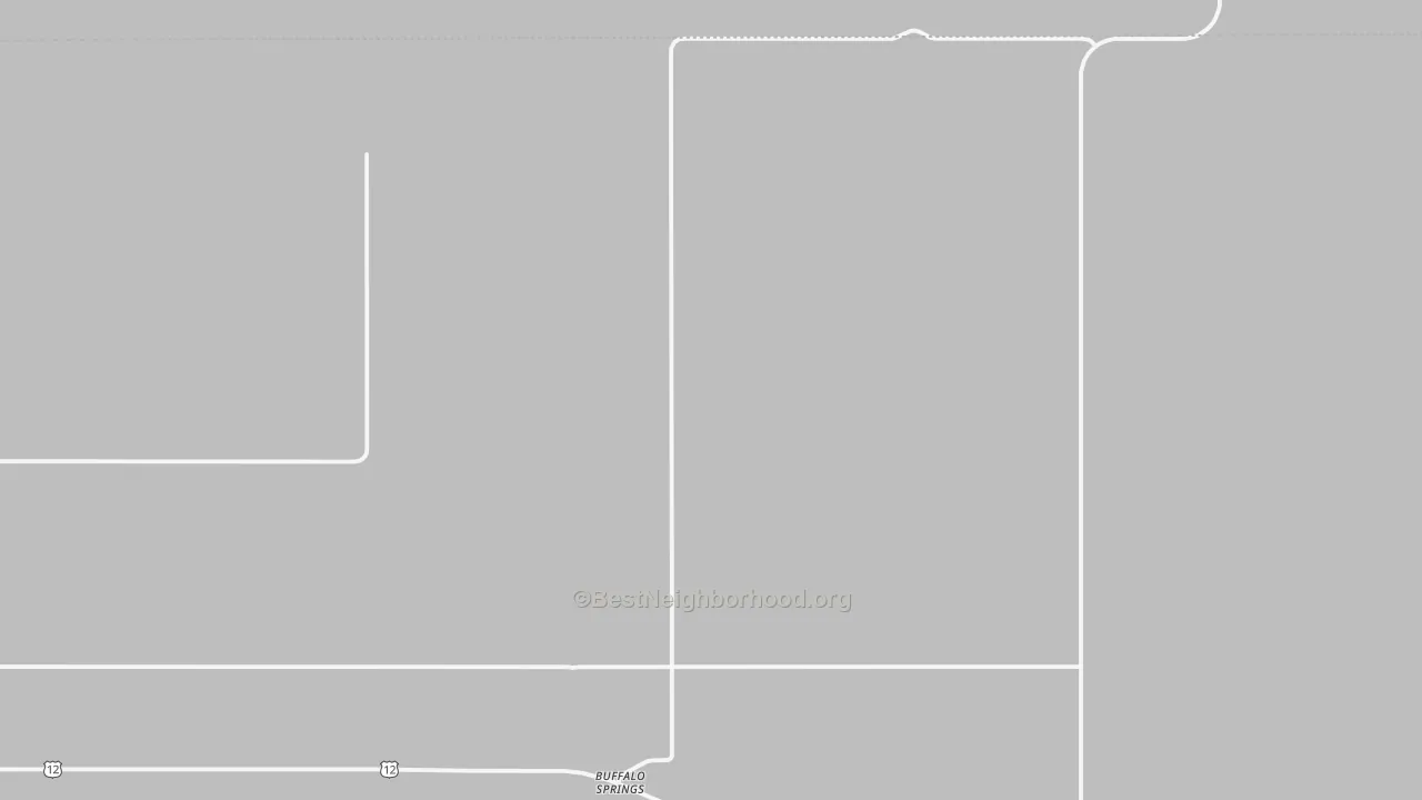 Walk Grade map of Buffalo Springs, ND, walkable areas in green and car-dependent areas in red