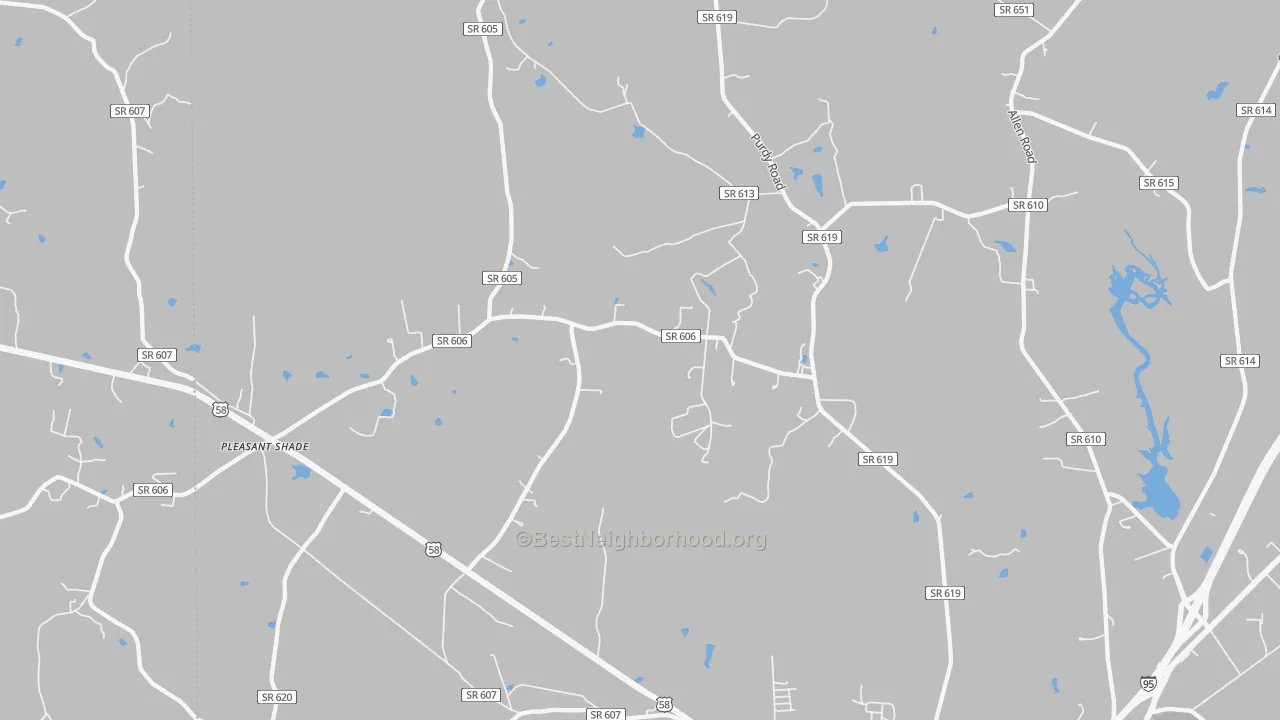 Walk Grade map of Bufford Crossroads, VA, walkable areas in green and car-dependent areas in red