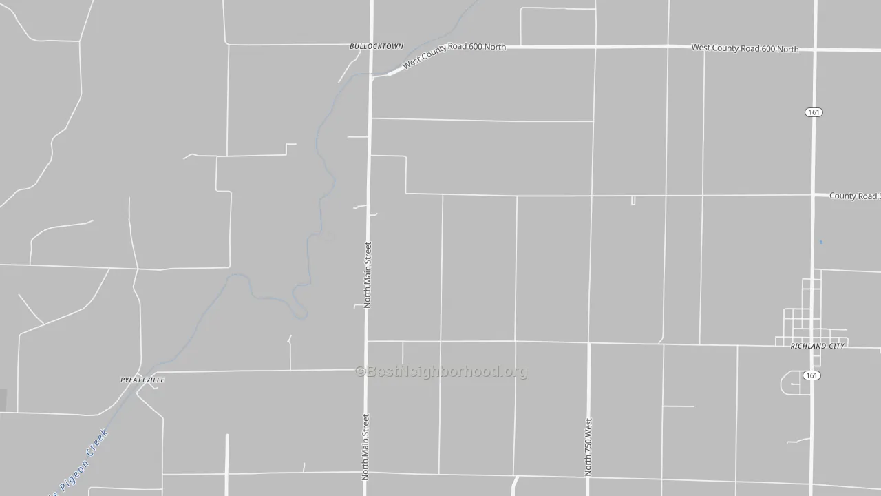 Walk Grade map of Bullocktown, IN, walkable areas in green and car-dependent areas in red