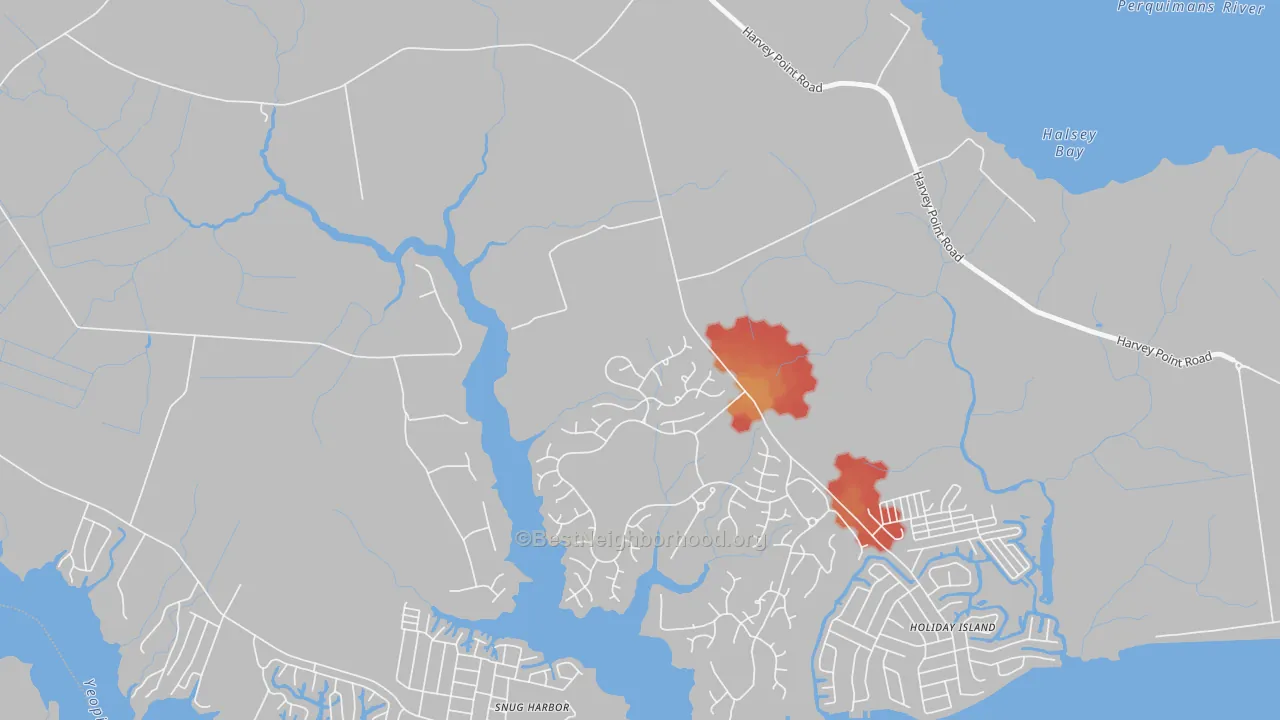 Walk Grade map of Burgess, NC, walkable areas in green and car-dependent areas in red