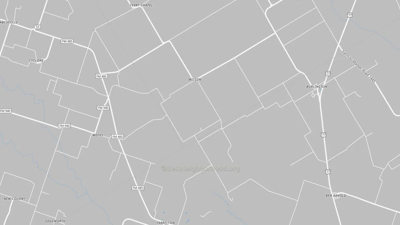 Walk Grade map of Burlington, TX, walkable areas in green and car-dependent areas in red