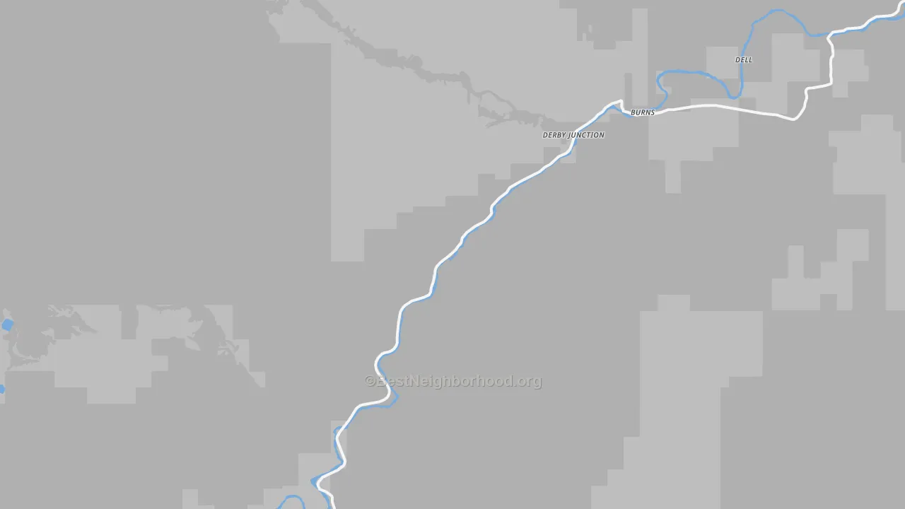 Walk Grade map of Burns, CO, walkable areas in green and car-dependent areas in red