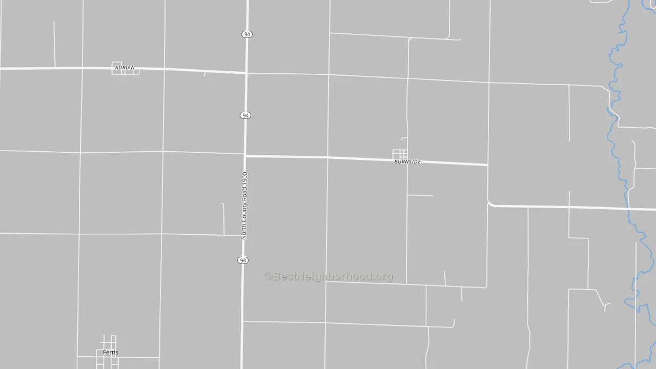 Walk Grade map of Burnside, IL, walkable areas in green and car-dependent areas in red
