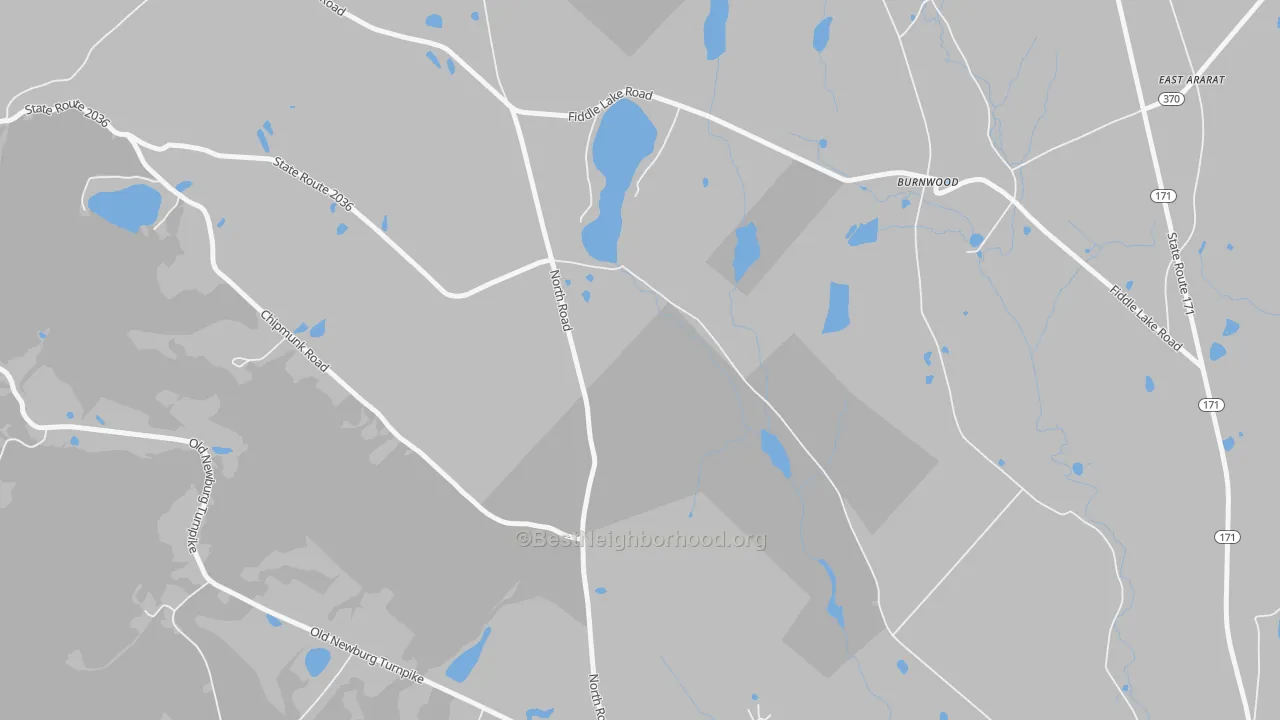 Walk Grade map of Burnwood, PA, walkable areas in green and car-dependent areas in red
