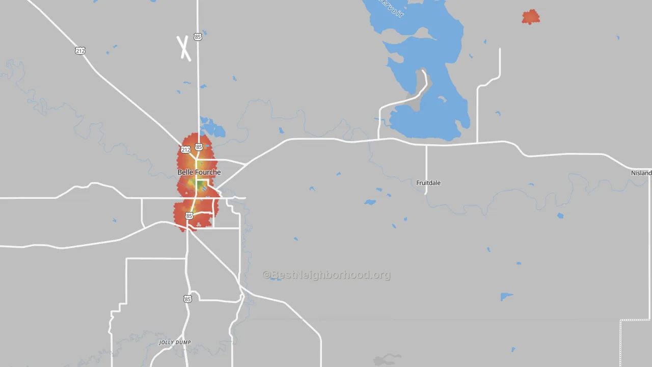 Walk Grade map of Butte County, SD, walkable areas in green and car-dependent areas in red