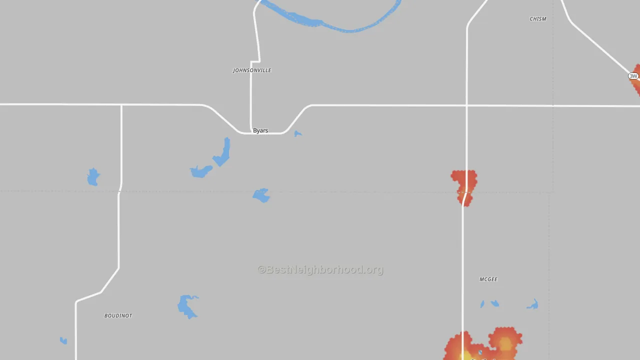 Walk Grade map of Byars, OK, walkable areas in green and car-dependent areas in red