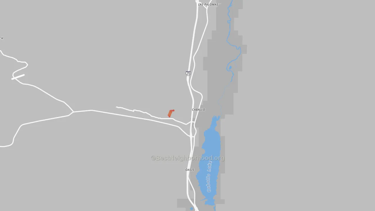 Walk Grade map of Caballo, NM, walkable areas in green and car-dependent areas in red