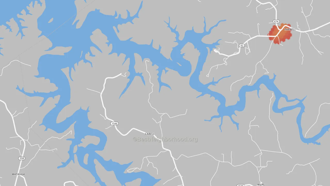 Walk Grade map of Cabell, KY, walkable areas in green and car-dependent areas in red