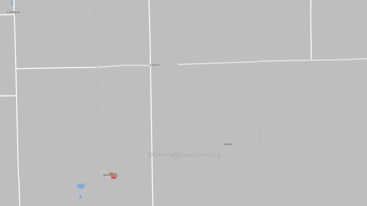Walk Grade map of Cabery, IL, walkable areas in green and car-dependent areas in red