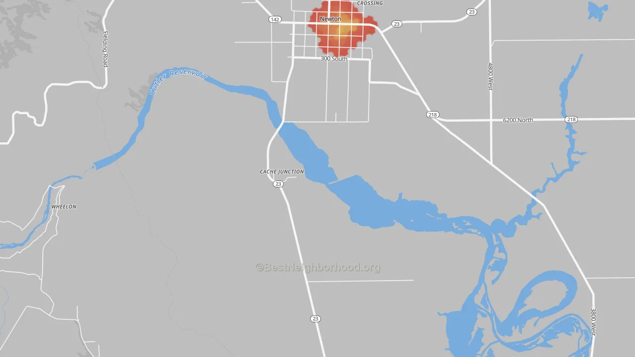 Walk Grade map of Cache Junction, UT, walkable areas in green and car-dependent areas in red