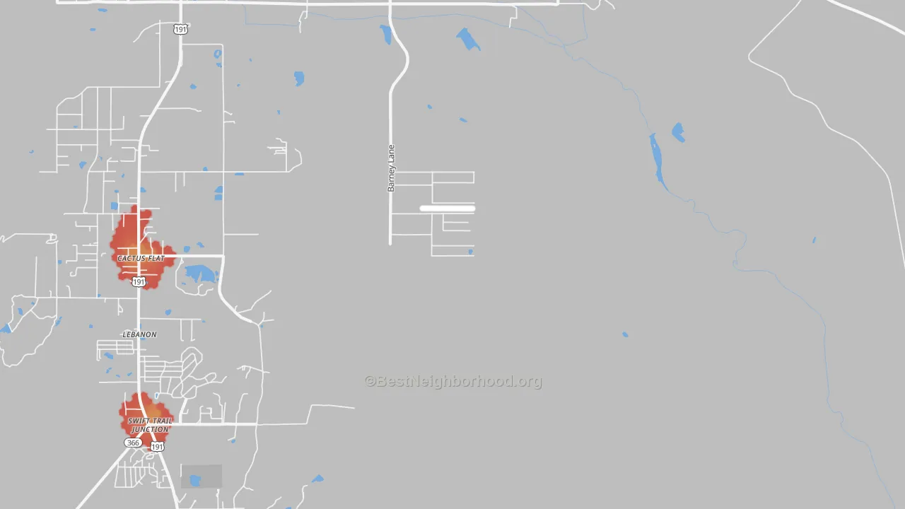 Walk Grade map of Cactus Flat, AZ, walkable areas in green and car-dependent areas in red