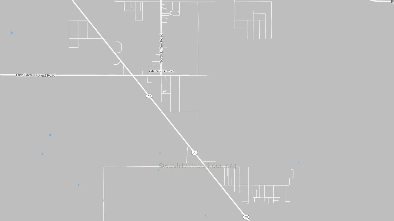 Walk Grade map of Cactus Forest, AZ, walkable areas in green and car-dependent areas in red