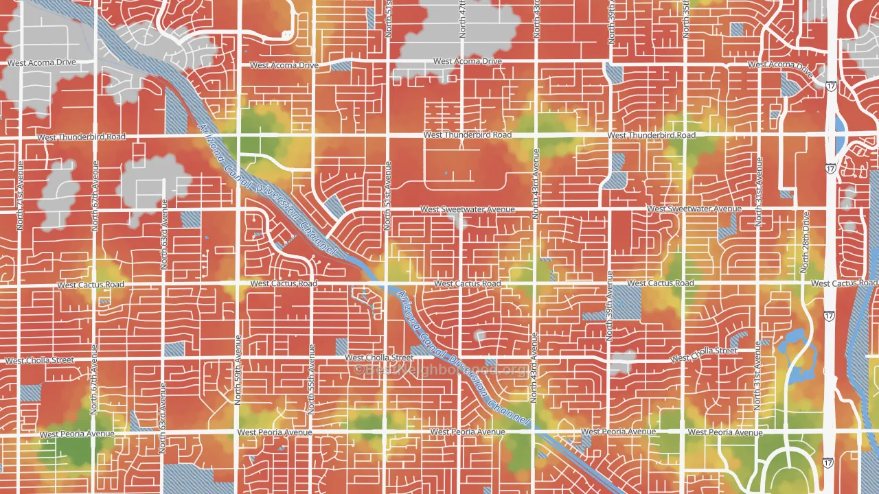 Walk Grade map of Cactus Gale, Glendale, AZ, walkable areas in green and car-dependent areas in red