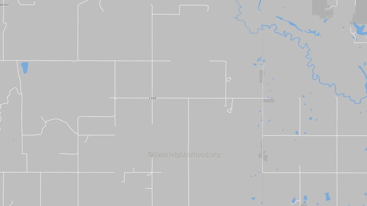 Walk Grade map of Cade, OK, walkable areas in green and car-dependent areas in red