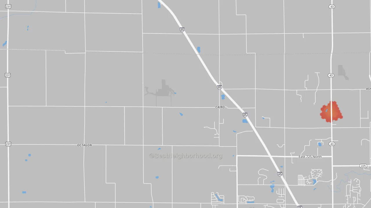 Walk Grade map of Cairo, IN, walkable areas in green and car-dependent areas in red