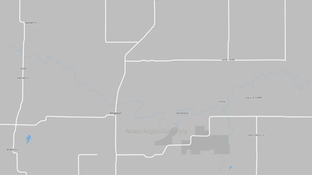 Walk Grade map of Caldwell County, MO, walkable areas in green and car-dependent areas in red