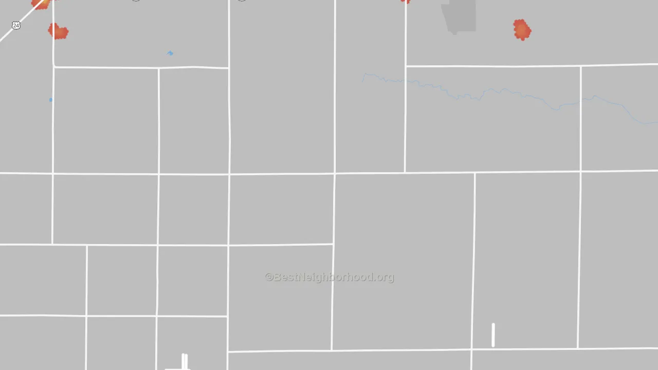 Walk Grade map of Calhan, CO, walkable areas in green and car-dependent areas in red