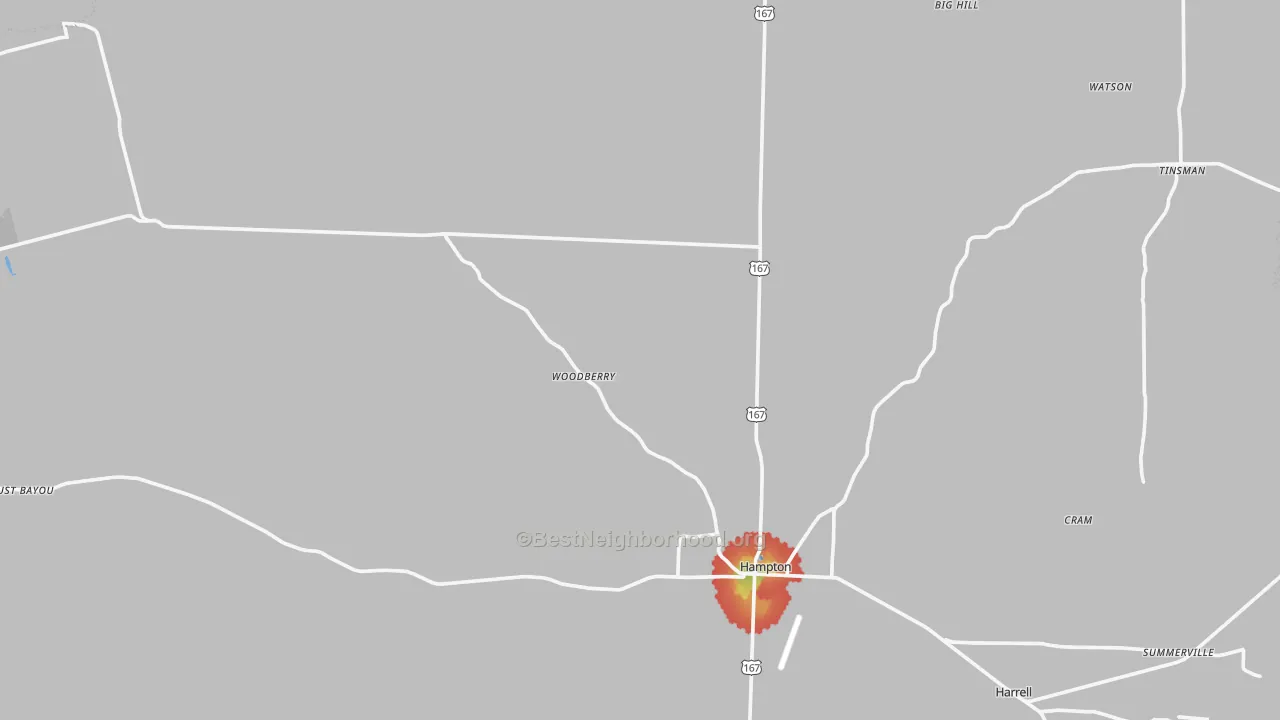 Walk Grade map of Calhoun County, AR, walkable areas in green and car-dependent areas in red