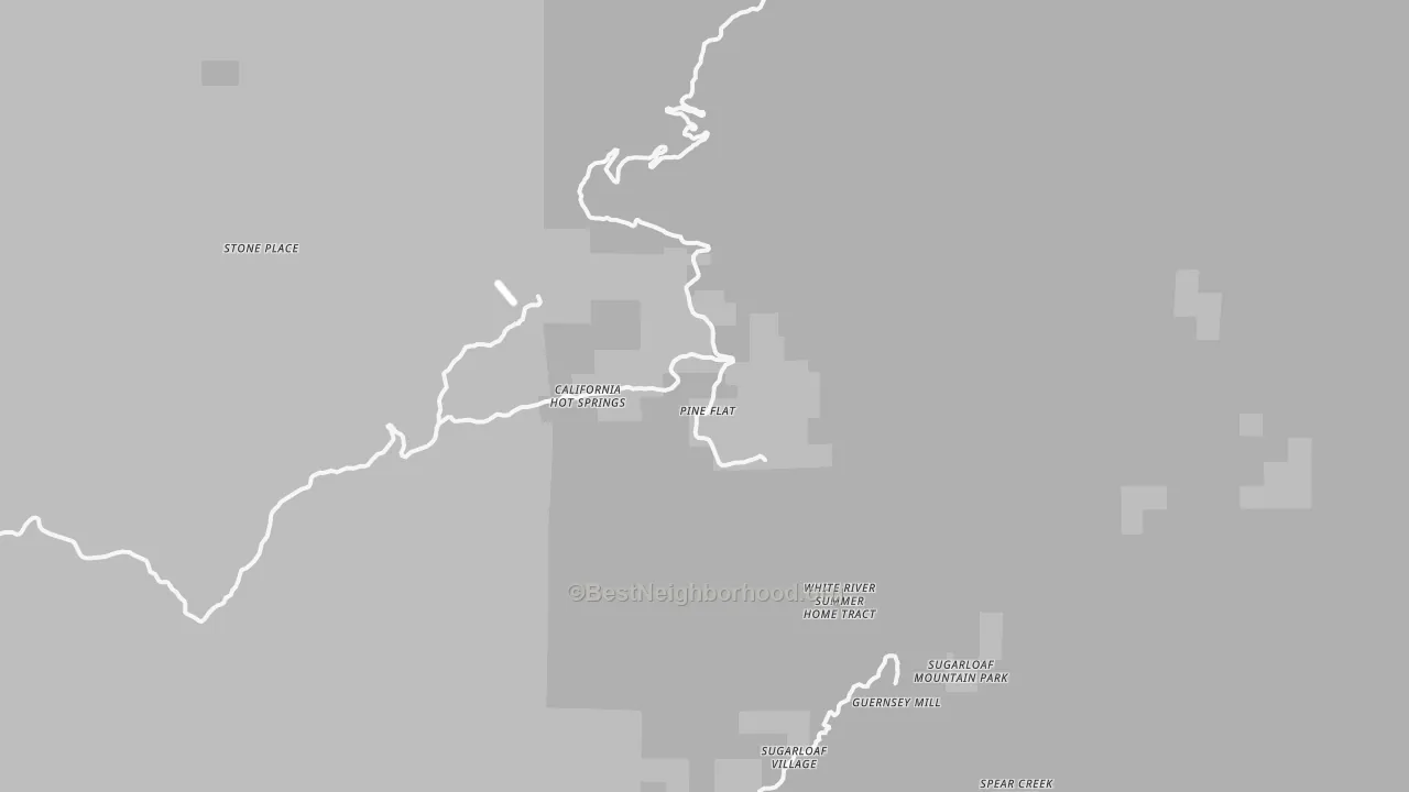Walk Grade map of California Hot Springs, CA, walkable areas in green and car-dependent areas in red