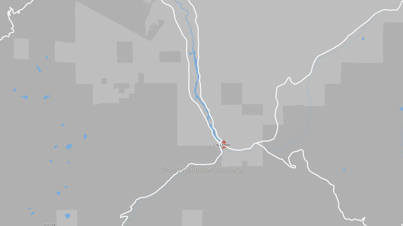 Walk Grade map of Callahan, CA, walkable areas in green and car-dependent areas in red