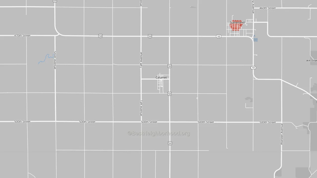 Walk Grade map of Calumet, IA, walkable areas in green and car-dependent areas in red