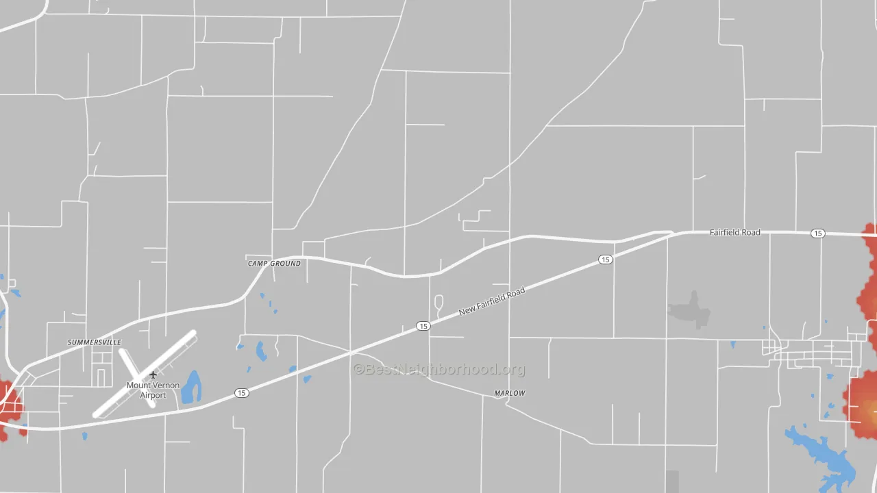 Walk Grade map of Camp Ground, IL, walkable areas in green and car-dependent areas in red