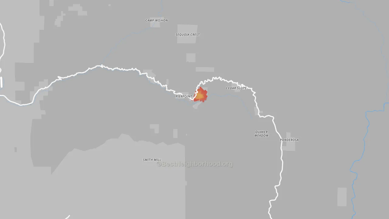 Walk Grade map of Camp Nelson, CA, walkable areas in green and car-dependent areas in red