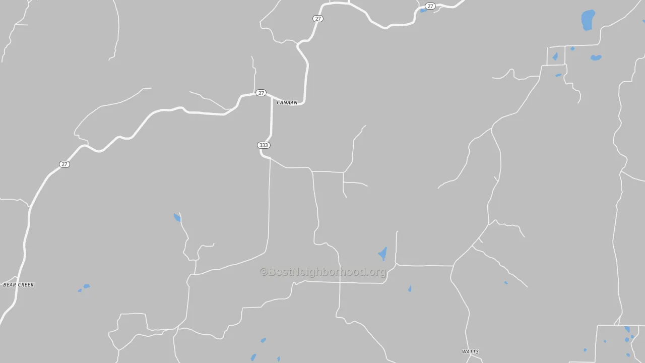 Walk Grade map of Canaan, AR, walkable areas in green and car-dependent areas in red