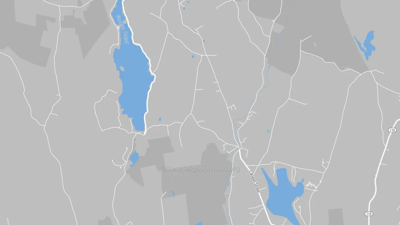 Walk Grade map of Canaan Center, NH, walkable areas in green and car-dependent areas in red