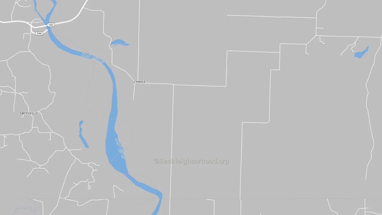 Walk Grade map of Canale, AR, walkable areas in green and car-dependent areas in red