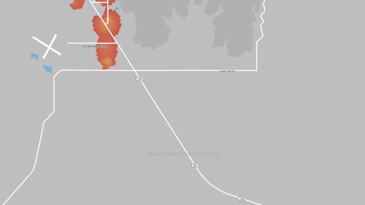 Walk Grade map of Cane Beds, AZ, walkable areas in green and car-dependent areas in red