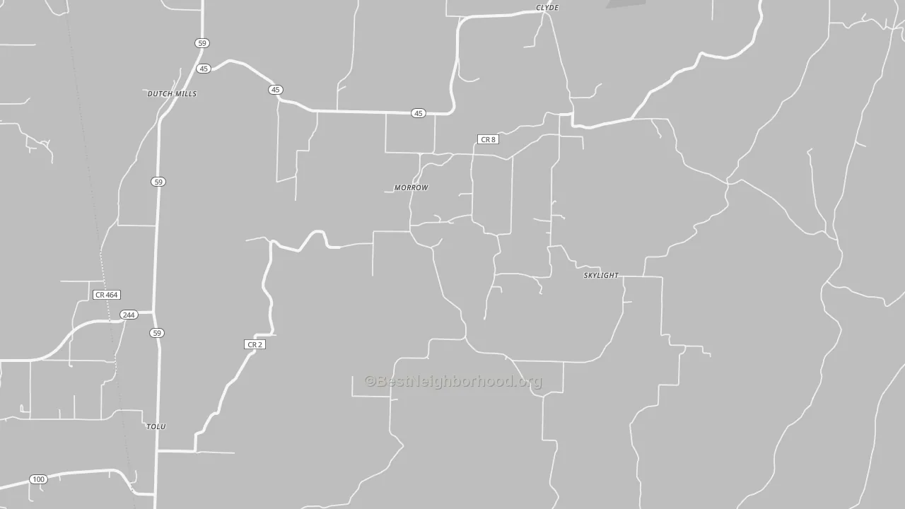 Walk Grade map of Canehill, AR, walkable areas in green and car-dependent areas in red