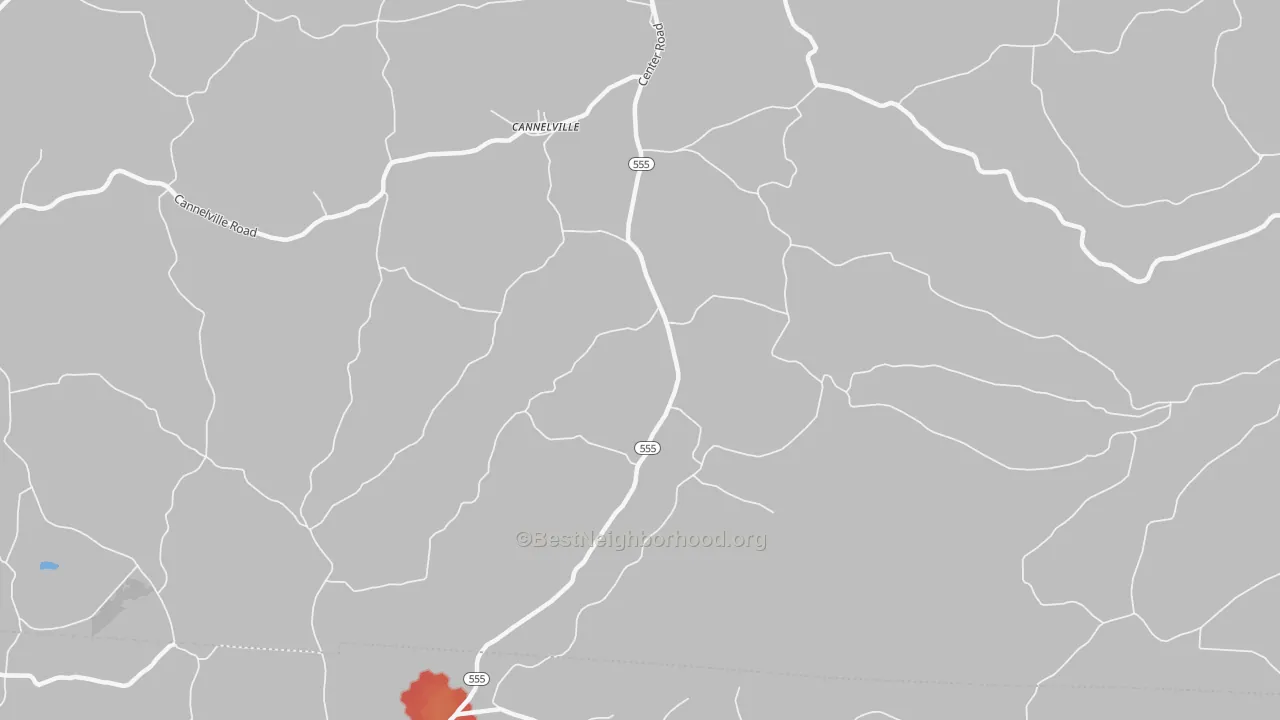 Walk Grade map of Cannelville, OH, walkable areas in green and car-dependent areas in red