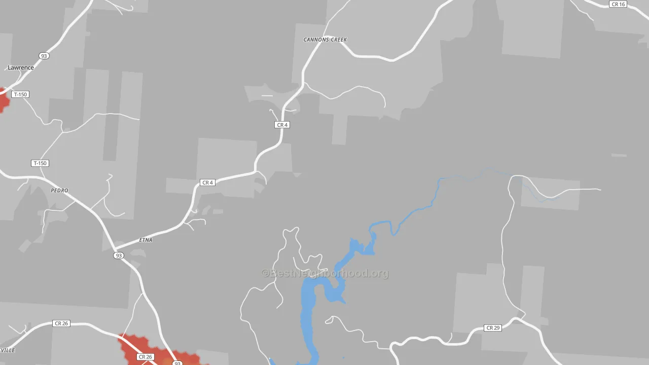 Walk Grade map of Cannons Creek, OH, walkable areas in green and car-dependent areas in red