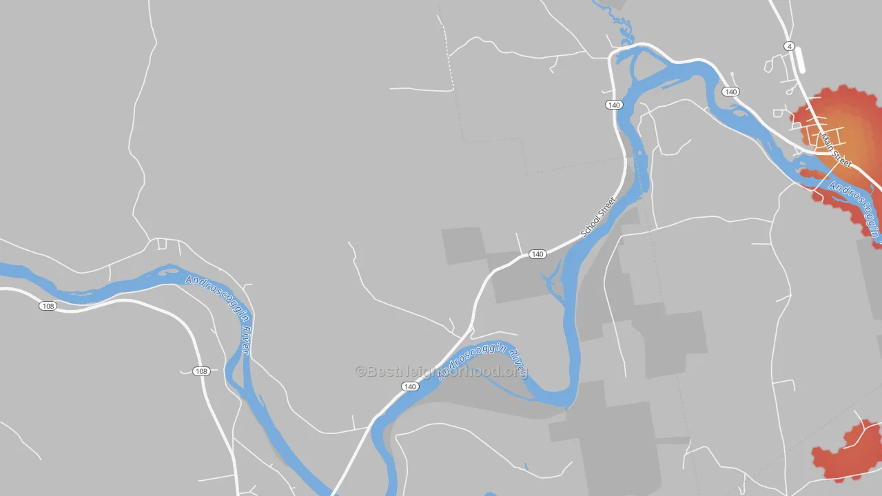 Walk Grade map of Canton Point, ME, walkable areas in green and car-dependent areas in red
