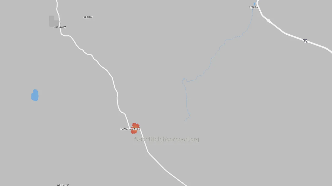 Walk Grade map of Canyon Creek, MT, walkable areas in green and car-dependent areas in red
