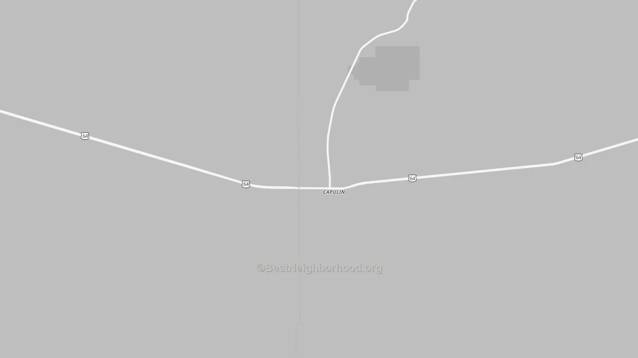 Walk Grade map of Capulin, NM, walkable areas in green and car-dependent areas in red