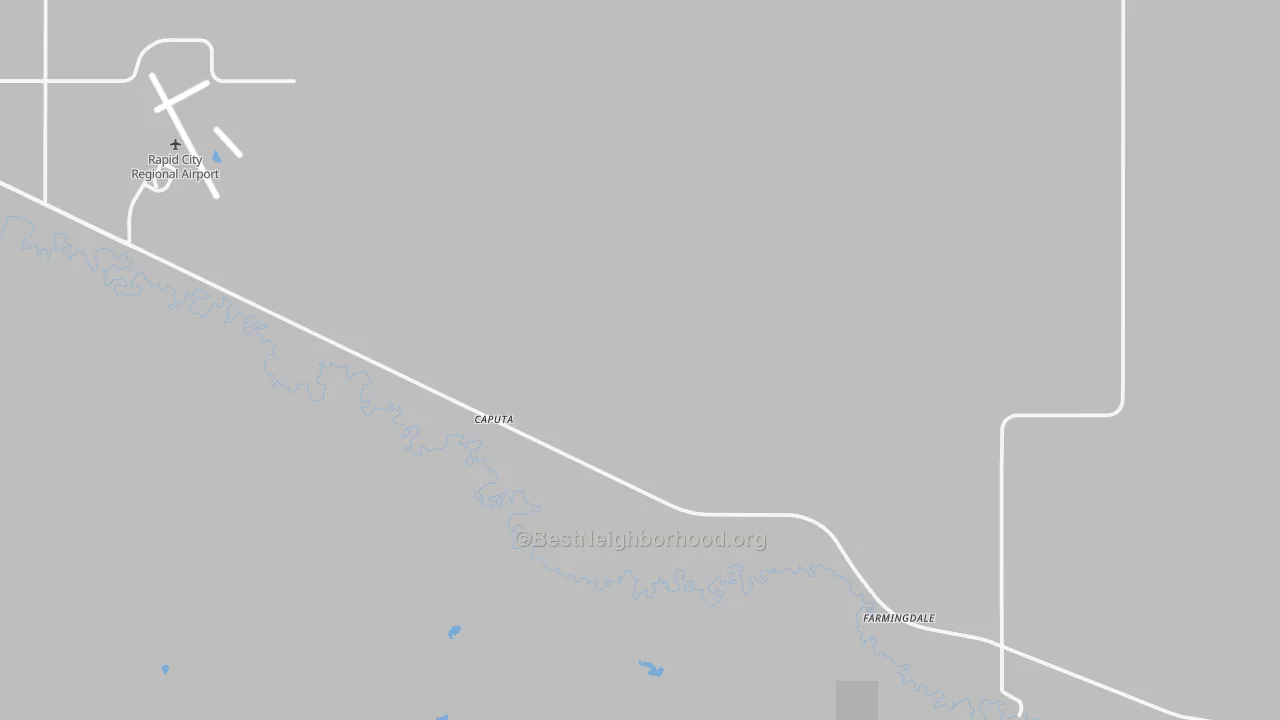 Walk Grade map of Caputa, SD, walkable areas in green and car-dependent areas in red